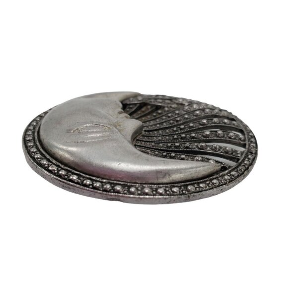 Vtg Man in the Moon Brooch Pin Signed Tona Pewter Silver Tone Faux Marquisite - Picture 6 of 9